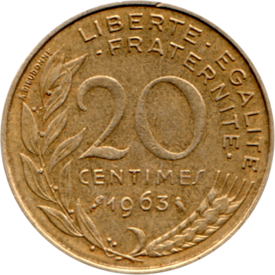 20 centimes, 1963 Reverse