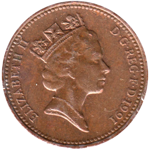 1 penny, 1991 Obverse