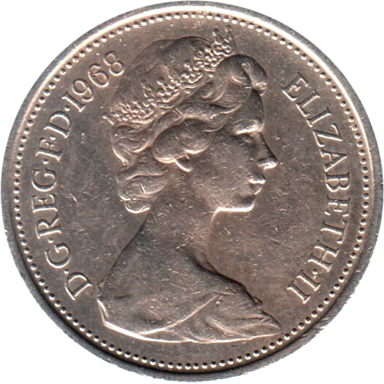 5 pence, 1968 Obverse