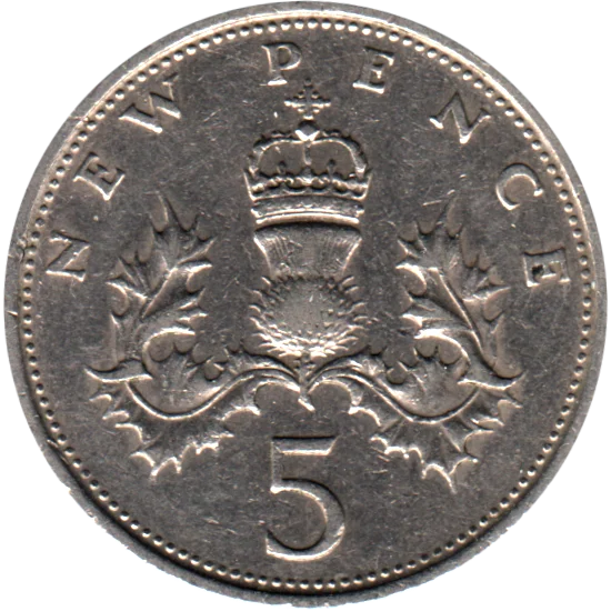 5 pence, 1970 Reverse