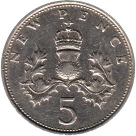 Preview 5 pence, 1970 reverse