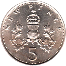 Preview 5 pence, 1975 reverse