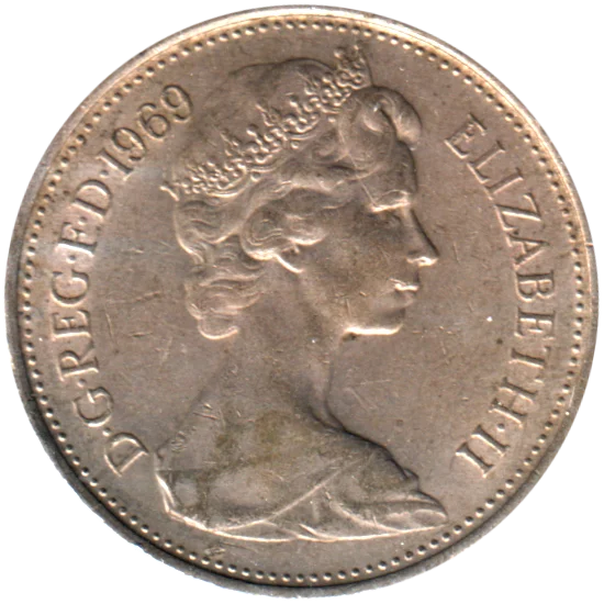 5 pence, 1969 Obverse