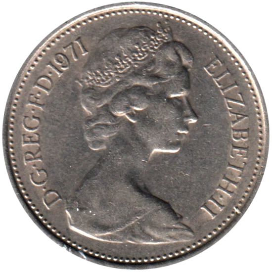 5 pence, 1971 Obverse