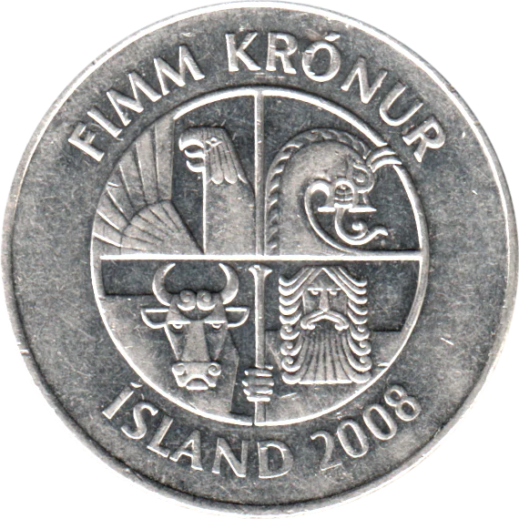 5 Krónur, 2008 Obverse