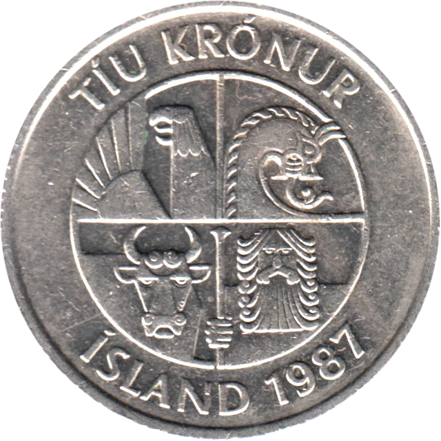 10 Krónur, 1987 Obverse