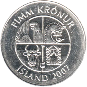 Preview 5 Krónur, 2007 obverse