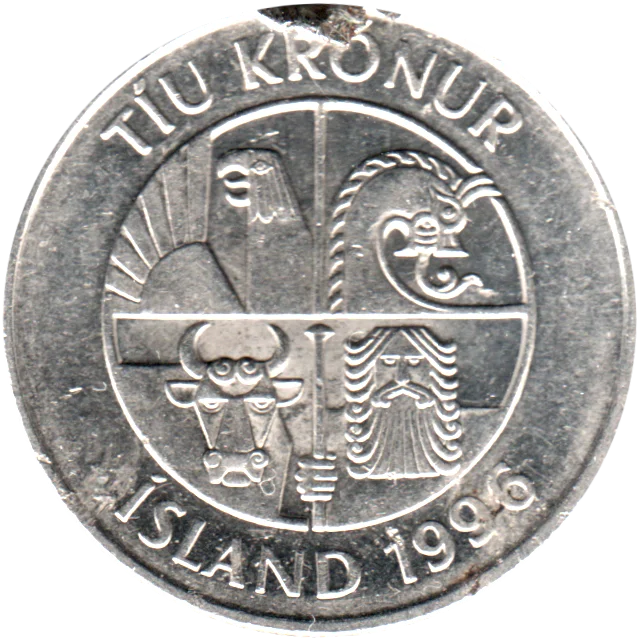 10 Krónur, 1996 Obverse