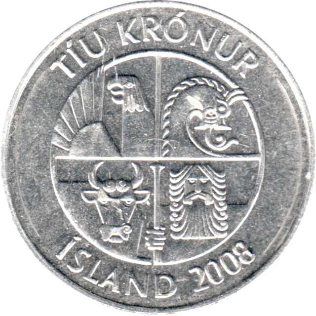 10 Krónur, 2008 Obverse