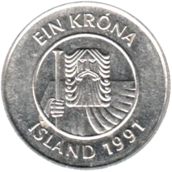 Preview 1 Króna, 1991 obverse
