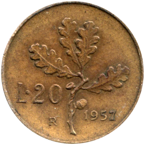 20 Lire, 1957 Reverse