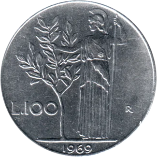 Preview 100 Lire, 1969 reverse