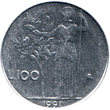 100 Lire, 1991 Reverse