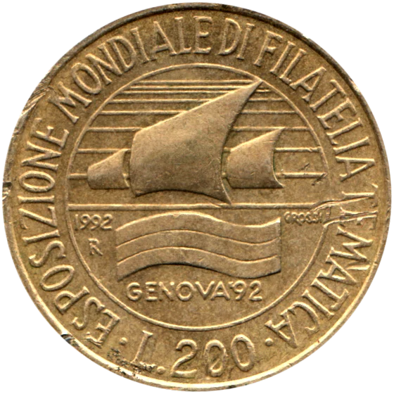 200 Lire, 1992 Reverse