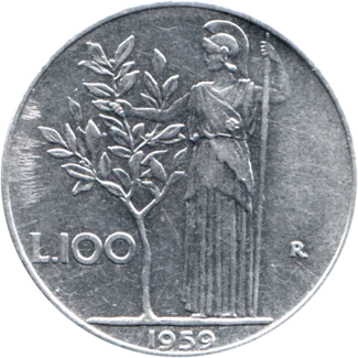 Preview 100 Lire, 1959 reverse