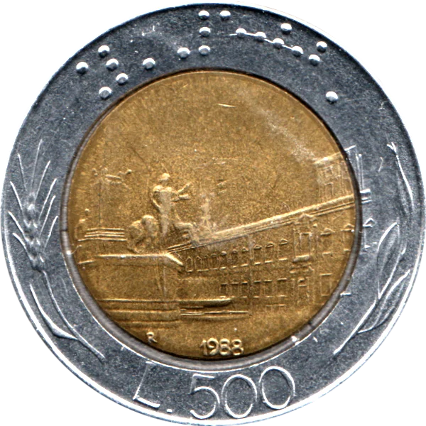 500 Lire, 1988 Reverse