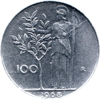 Preview 100 Lire, 1968 reverse