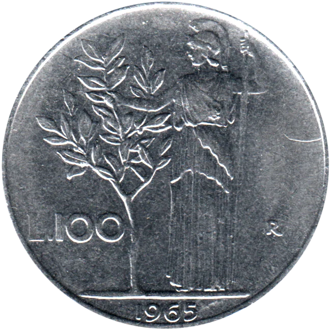 100 Lire, 1965 Reverse
