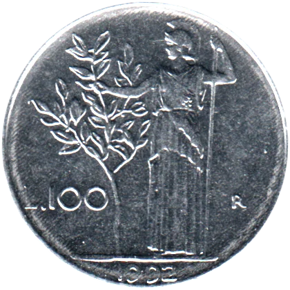 100 Lire, 1992 Reverse