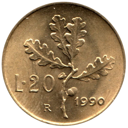 20 Lire, 1990 Reverse