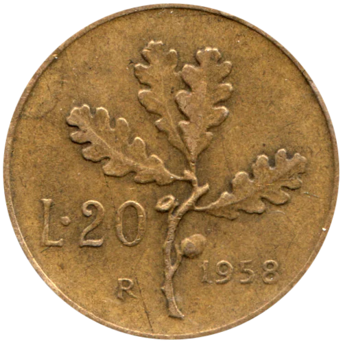 20 Lire, 1958 Reverse