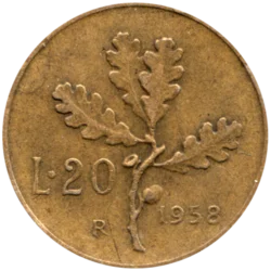 Preview 20 Lire, 1958 reverse