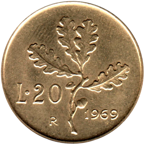 20 Lire, 1969 Reverse