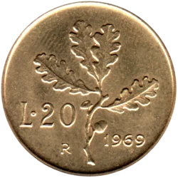 Preview 20 Lire, 1969 reverse