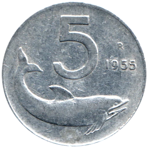 5 Lire, 1955 Reverse