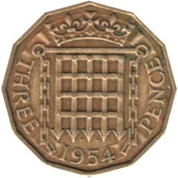 Preview 3 pence, 1954 reverse