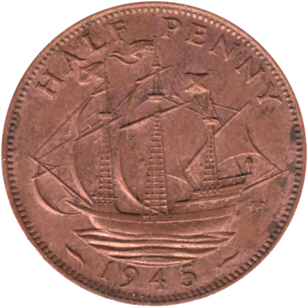 ½ penny, 1945 Reverse