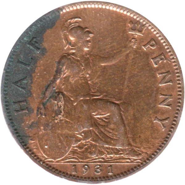 ½ penny, 1931 Reverse