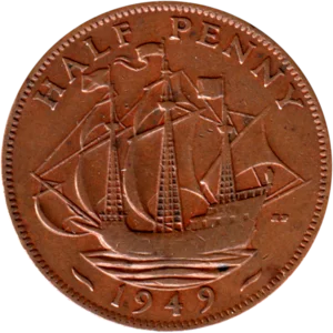 Preview ½ penny, 1949 reverse