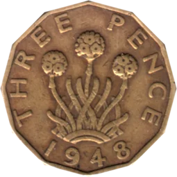 Preview 3 pence, 1948 reverse