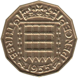 Preview 3 pence, 1955 reverse