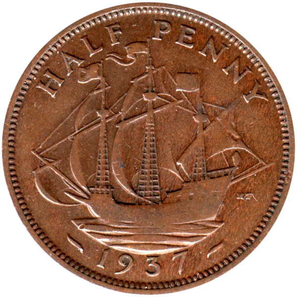 ½ penny, 1937 Reverse