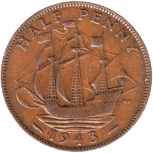 Preview ½ penny, 1943 reverse