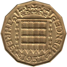 Preview 3 pence, 1957 reverse