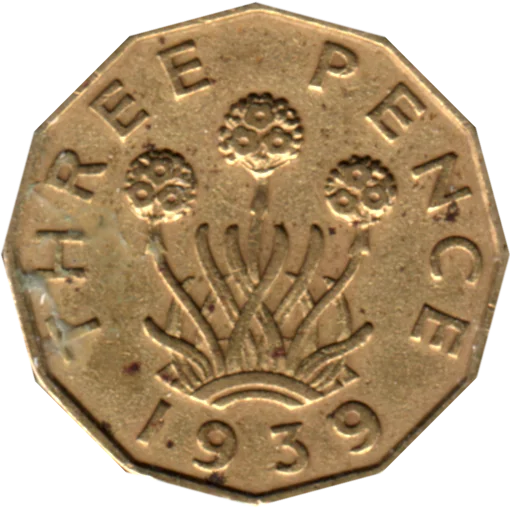 3 pence, 1939 Reverse