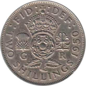 Preview 2 shillings, 1950 reverse
