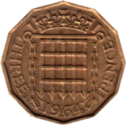 Preview 3 pence, 1964 reverse