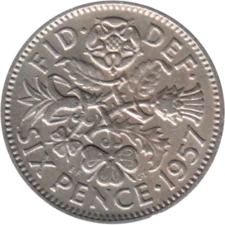 Preview 6 pence, 1957 reverse
