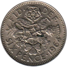 Preview 6 pence, 1964 reverse
