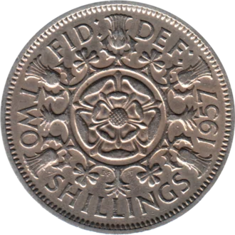 Preview 2 shillings, 1957 reverse