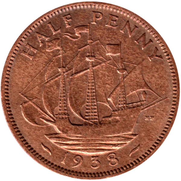 ½ penny, 1938 Reverse