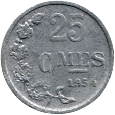 Preview 25 centimes, 1954 reverse