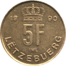 Preview 5 Francs, 1990 reverse