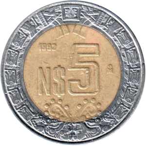 Preview 5 Pesos, 1992 reverse