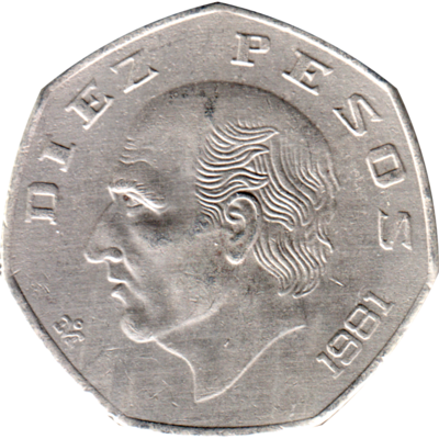 10 Pesos, 1981 Reverse