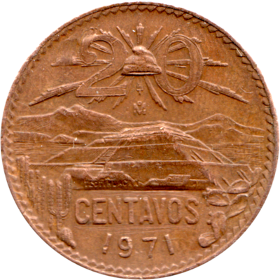 20 centavos, 1971 Reverse
